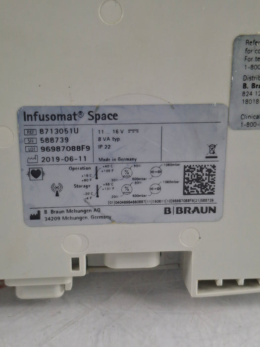 B. Braun Infusomat Space w/Pole Clamp & AC Adapter Infusion Pump