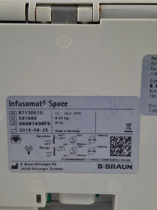 B. Braun Infusomat Space w/Pole Clamp & AC Adapter Infusion Pump
