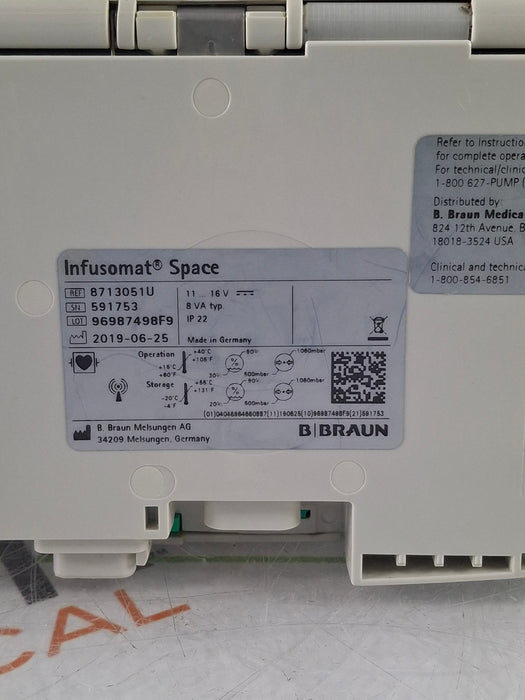 B. Braun Infusomat Space w/Pole Clamp & AC Adapter Infusion Pump