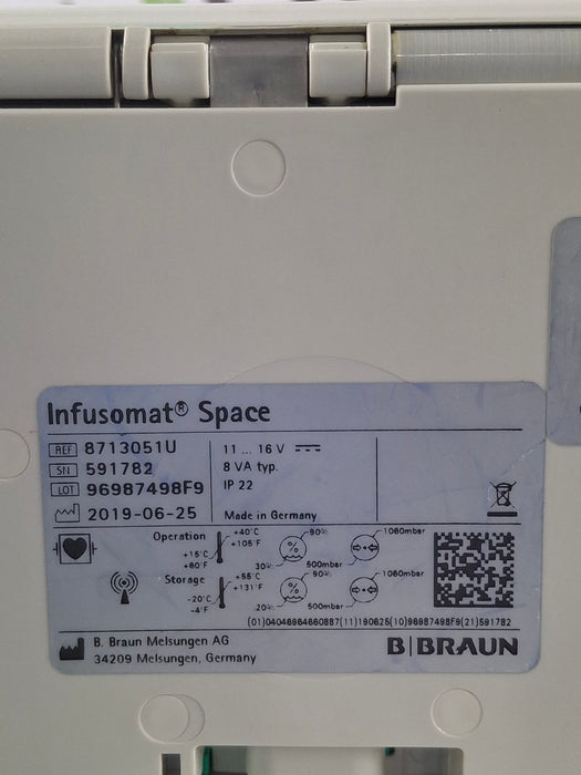 B. Braun Infusomat Space w/Pole Clamp & AC Adapter Infusion Pump