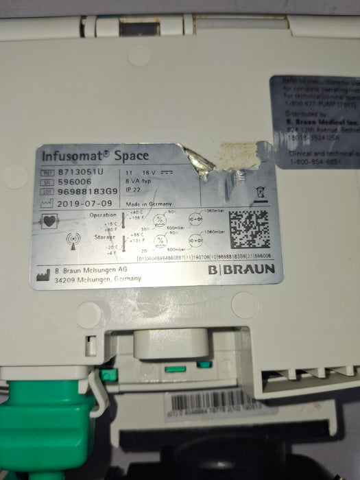 B. Braun Infusomat Space w/Pole Clamp & AC Adapter Infusion Pump