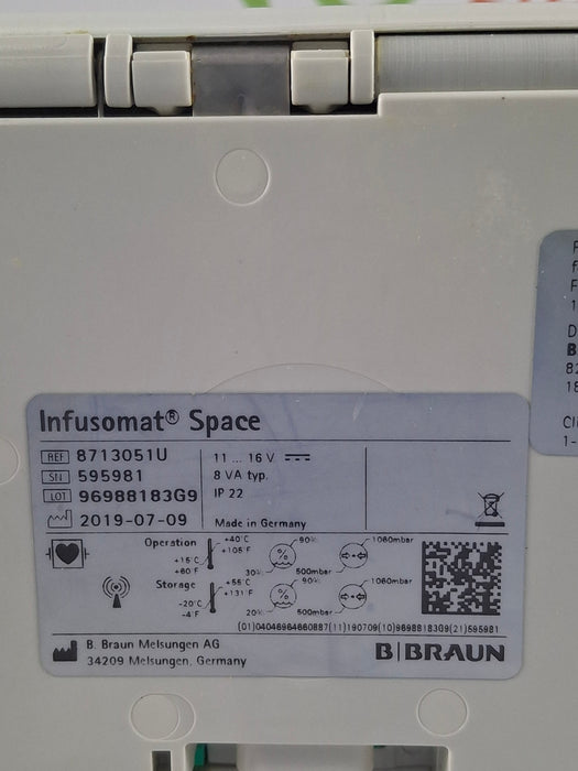 B. Braun Infusomat Space w/Pole Clamp & AC Adapter Infusion Pump
