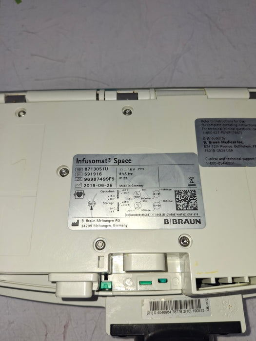B. Braun Infusomat Space w/Pole Clamp & AC Adapter Infusion Pump