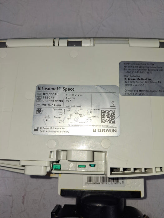 B. Braun Infusomat Space w/Pole Clamp & AC Adapter Infusion Pump