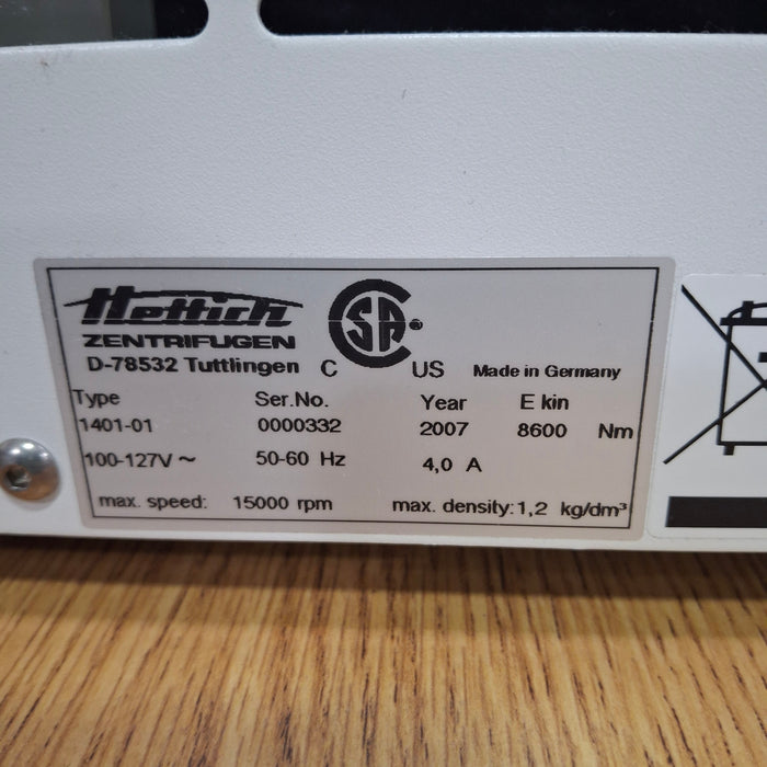 Hettich 1406-01 Universal 320 R Benchtop Centrifuge