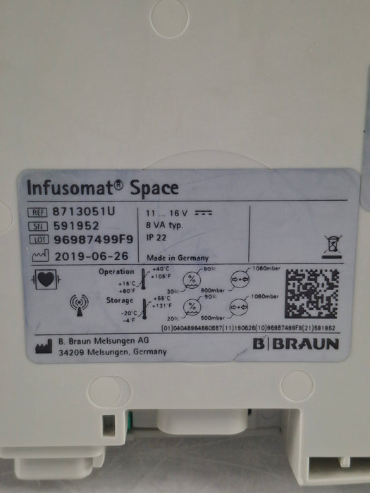 B. Braun Infusomat Space w/Pole Clamp & AC Adapter Infusion Pump