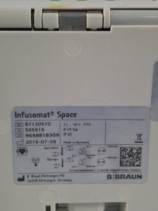 B. Braun Infusomat Space w/Pole Clamp & AC Adapter Infusion Pump