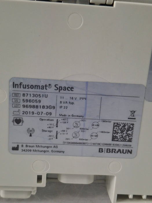 B. Braun Infusomat Space w/Pole Clamp & AC Adapter Infusion Pump