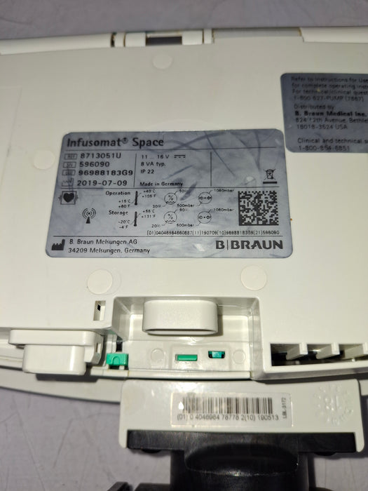 B. Braun Infusomat Space w/Pole Clamp & AC Adapter Infusion Pump