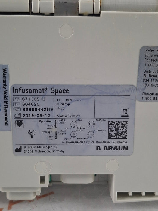 B. Braun Infusomat Space w/Pole Clamp & AC Adapter Infusion Pump