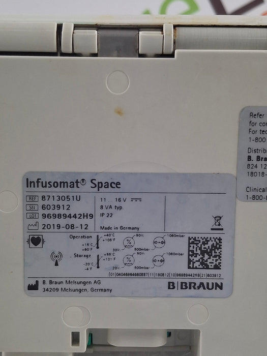 B. Braun Infusomat Space w/Pole Clamp & AC Adapter Infusion Pump