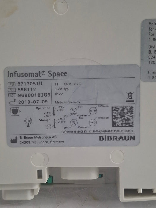 B. Braun Infusomat Space w/Pole Clamp & AC Adapter Infusion Pump