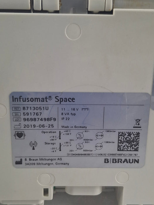 B. Braun Infusomat Space w/Pole Clamp & AC Adapter Infusion Pump
