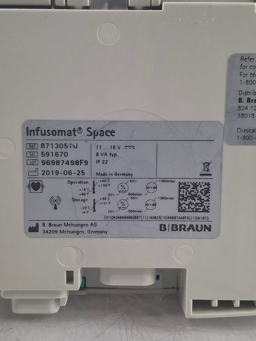 B. Braun Infusomat Space w/Pole Clamp & AC Adapter Infusion Pump