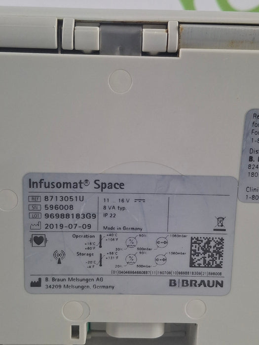 B. Braun Infusomat Space w/Pole Clamp & AC Adapter Infusion Pump