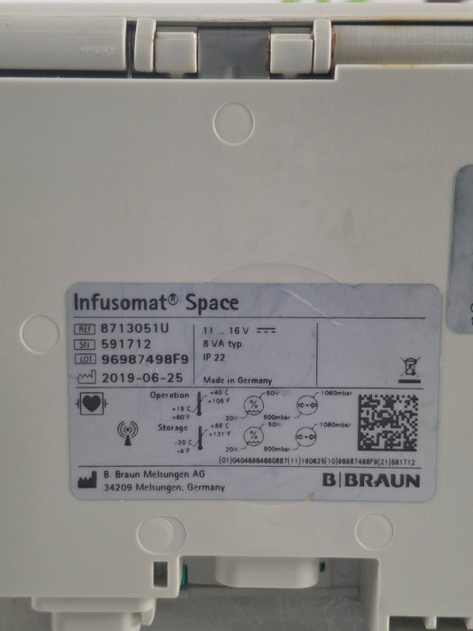 B. Braun Infusomat Space w/Pole Clamp & AC Adapter Infusion Pump