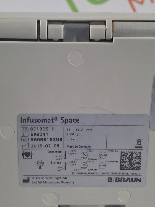 B. Braun Infusomat Space w/Pole Clamp & AC Adapter Infusion Pump