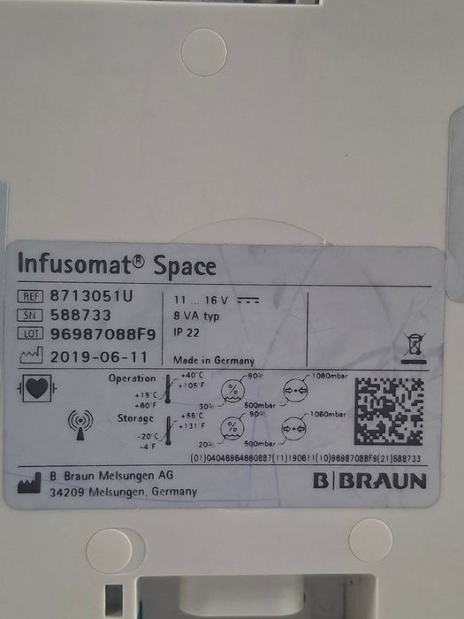 B. Braun Infusomat Space w/Pole Clamp & AC Adapter Infusion Pump