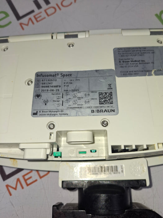 B. Braun Infusomat Space w/Pole Clamp & AC Adapter Infusion Pump
