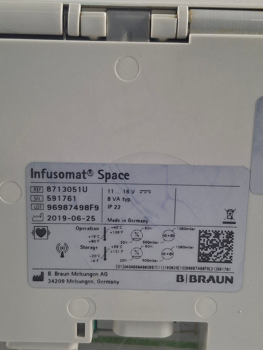 B. Braun Infusomat Space w/Pole Clamp & AC Adapter Infusion Pump