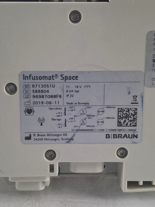 B. Braun Infusomat Space w/Pole Clamp & AC Adapter Infusion Pump