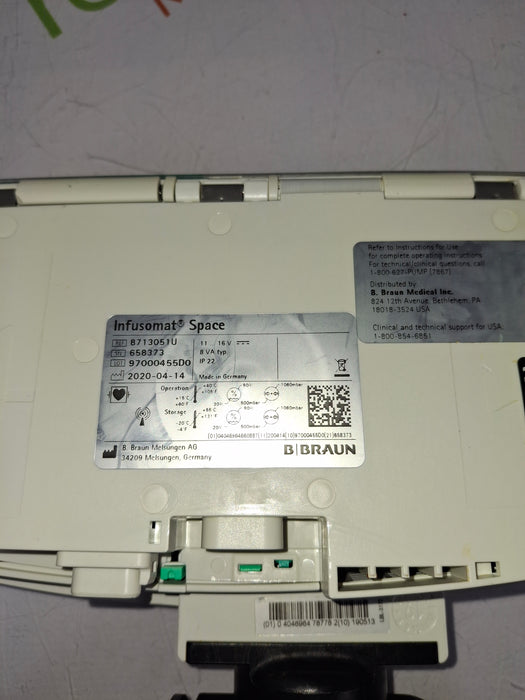 B. Braun Infusomat Space w/Pole Clamp & AC Adapter Infusion Pump