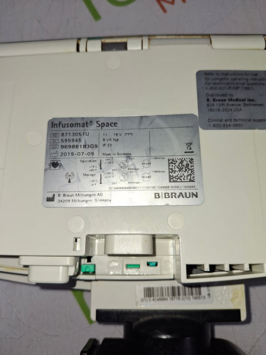 B. Braun Infusomat Space w/Pole Clamp & AC Adapter Infusion Pump