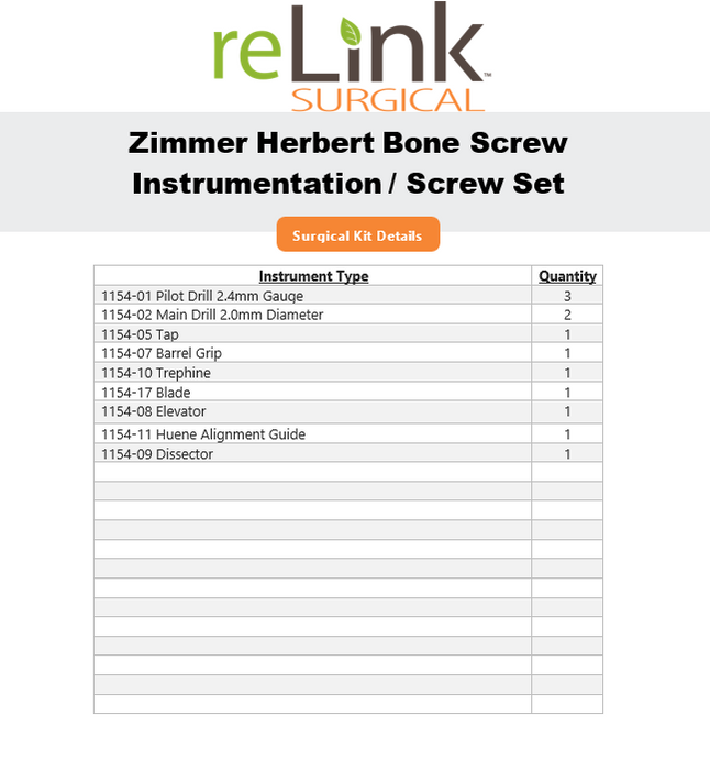 Zimmer 1154-50 Herbert Bone Screw Instrument Screw Set