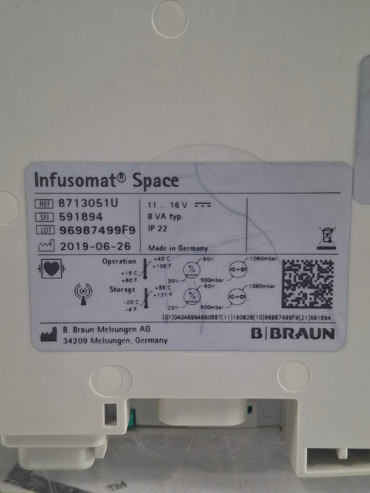 B. Braun Infusomat Space w/Pole Clamp & AC Adapter Infusion Pump