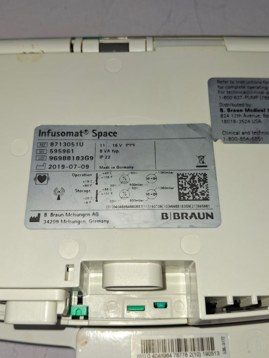 B. Braun Infusomat Space w/Pole Clamp & AC Adapter Infusion Pump