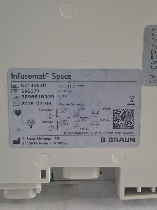 B. Braun Infusomat Space w/Pole Clamp & AC Adapter Infusion Pump