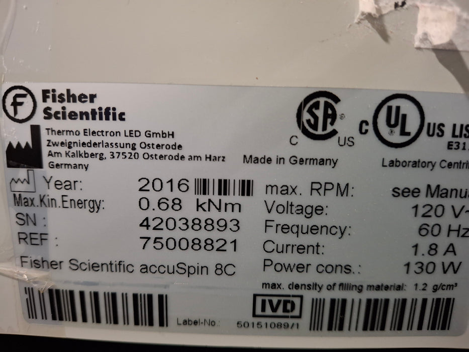 Fisher Scientific accuSpin 8C Clinical Centrifuge