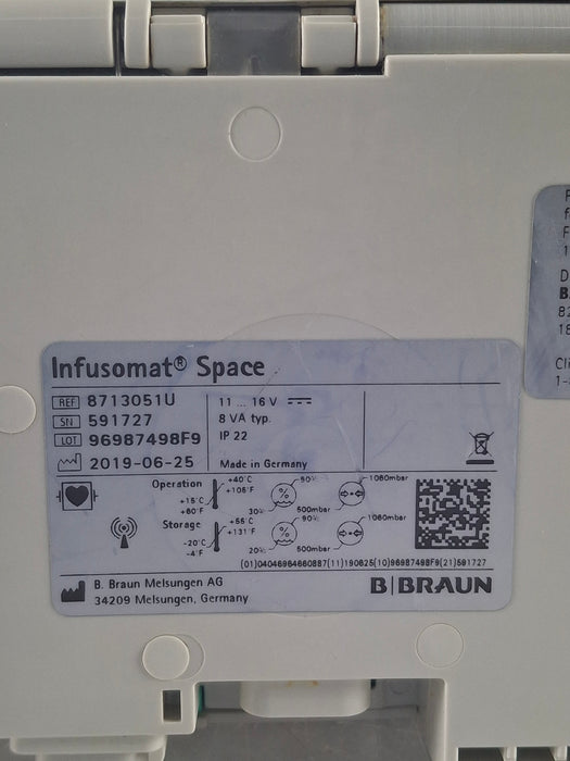 B. Braun Infusomat Space w/Pole Clamp & AC Adapter Infusion Pump