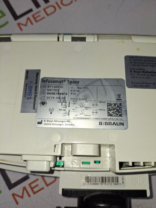 B. Braun Infusomat Space w/Pole Clamp & AC Adapter Infusion Pump