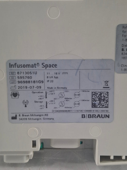 B. Braun Infusomat Space w/Pole Clamp & AC Adapter Infusion Pump