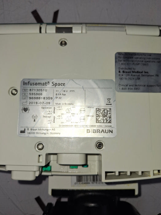 B. Braun Infusomat Space w/Pole Clamp & AC Adapter Infusion Pump