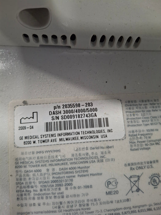 GE Healthcare Dash 4000 - GE/Nellcor SpO2 Patient Monitor
