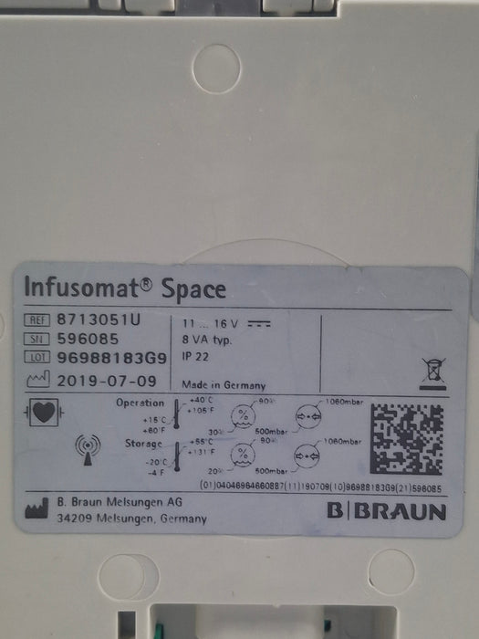 B. Braun Infusomat Space w/Pole Clamp & AC Adapter Infusion Pump