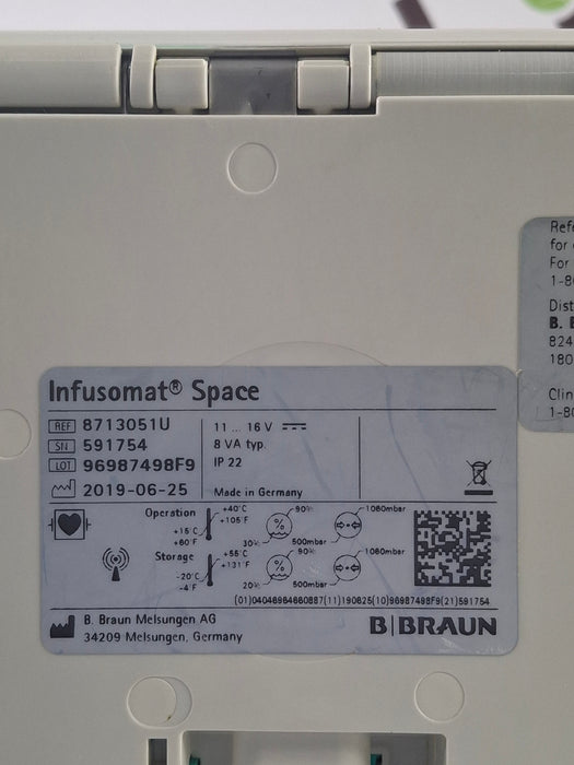 B. Braun Infusomat Space w/Pole Clamp & AC Adapter Infusion Pump