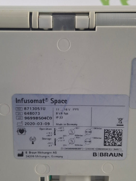 B. Braun Infusomat Space w/Pole Clamp & AC Adapter Infusion Pump