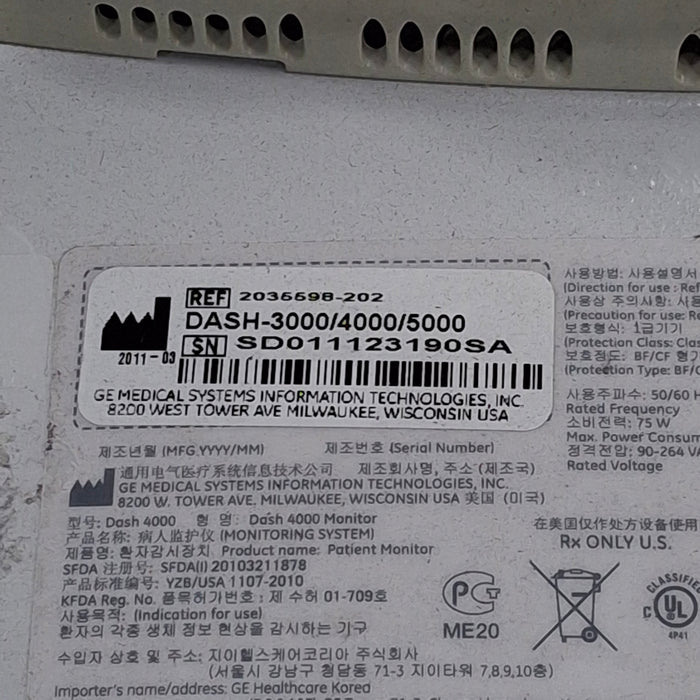 GE Healthcare Dash 4000 - Masimo SpO2 Patient Monitor