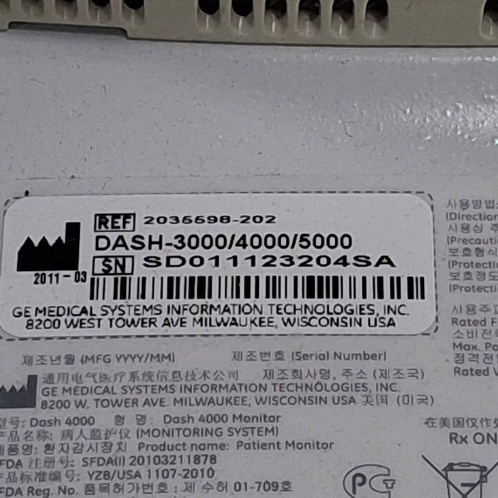 GE Healthcare Dash 4000 - Masimo SpO2 Patient Monitor