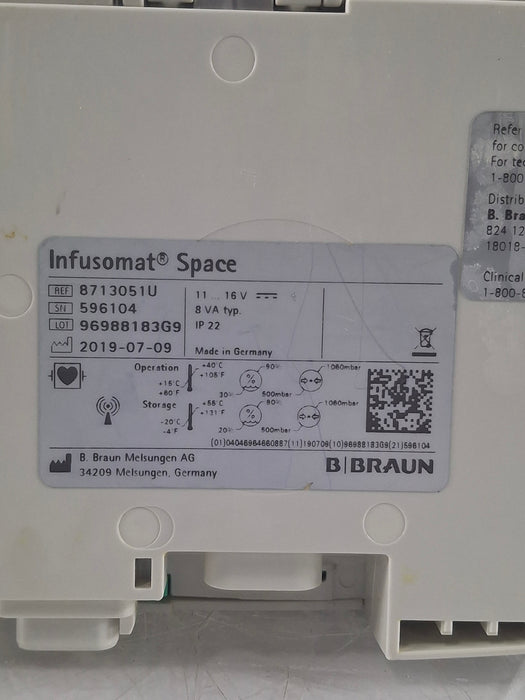 B. Braun Infusomat Space w/Pole Clamp & AC Adapter Infusion Pump