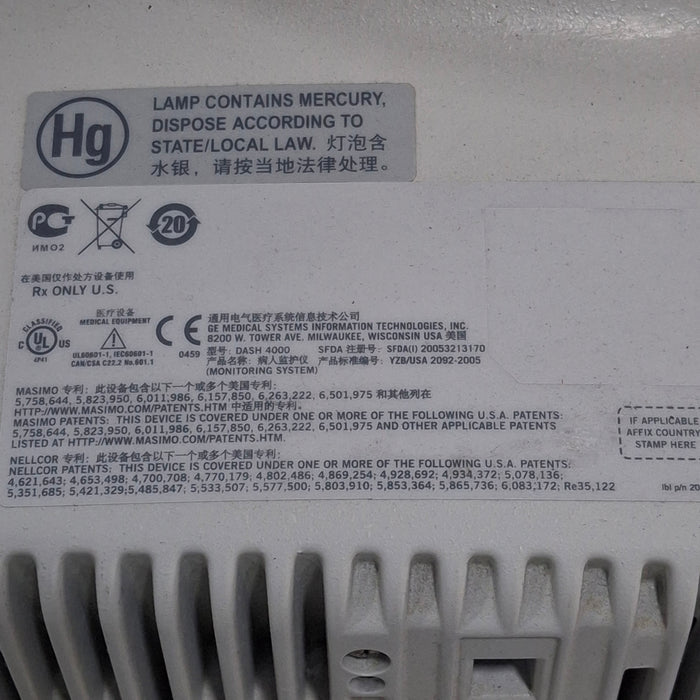 GE Healthcare Dash 4000 - Masimo SpO2 Patient Monitor
