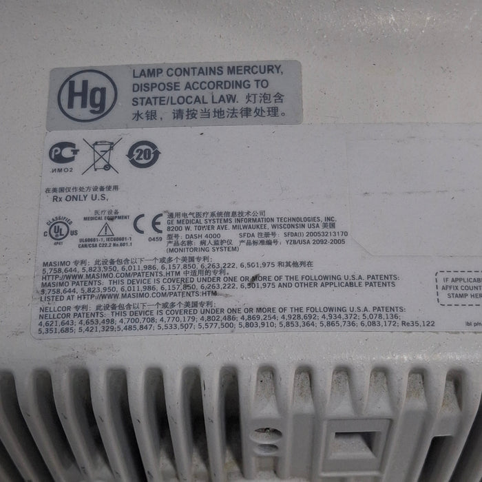 GE Healthcare Dash 4000 - Masimo SpO2 Patient Monitor