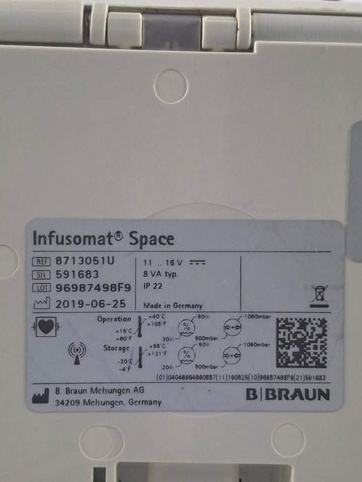 B. Braun Infusomat Space w/Pole Clamp & AC Adapter Infusion Pump
