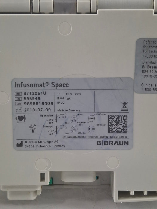 B. Braun Infusomat Space w/Pole Clamp & AC Adapter Infusion Pump