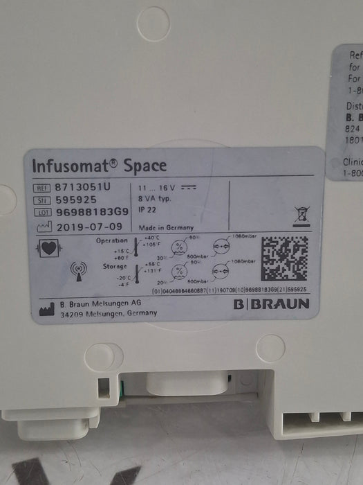 B. Braun Infusomat Space w/Pole Clamp & AC Adapter Infusion Pump