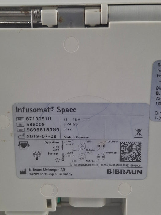 B. Braun Infusomat Space w/Pole Clamp & AC Adapter Infusion Pump