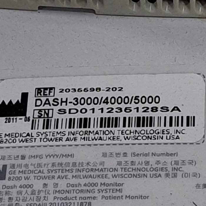 GE Healthcare Dash 4000 - Masimo SpO2 Patient Monitor
